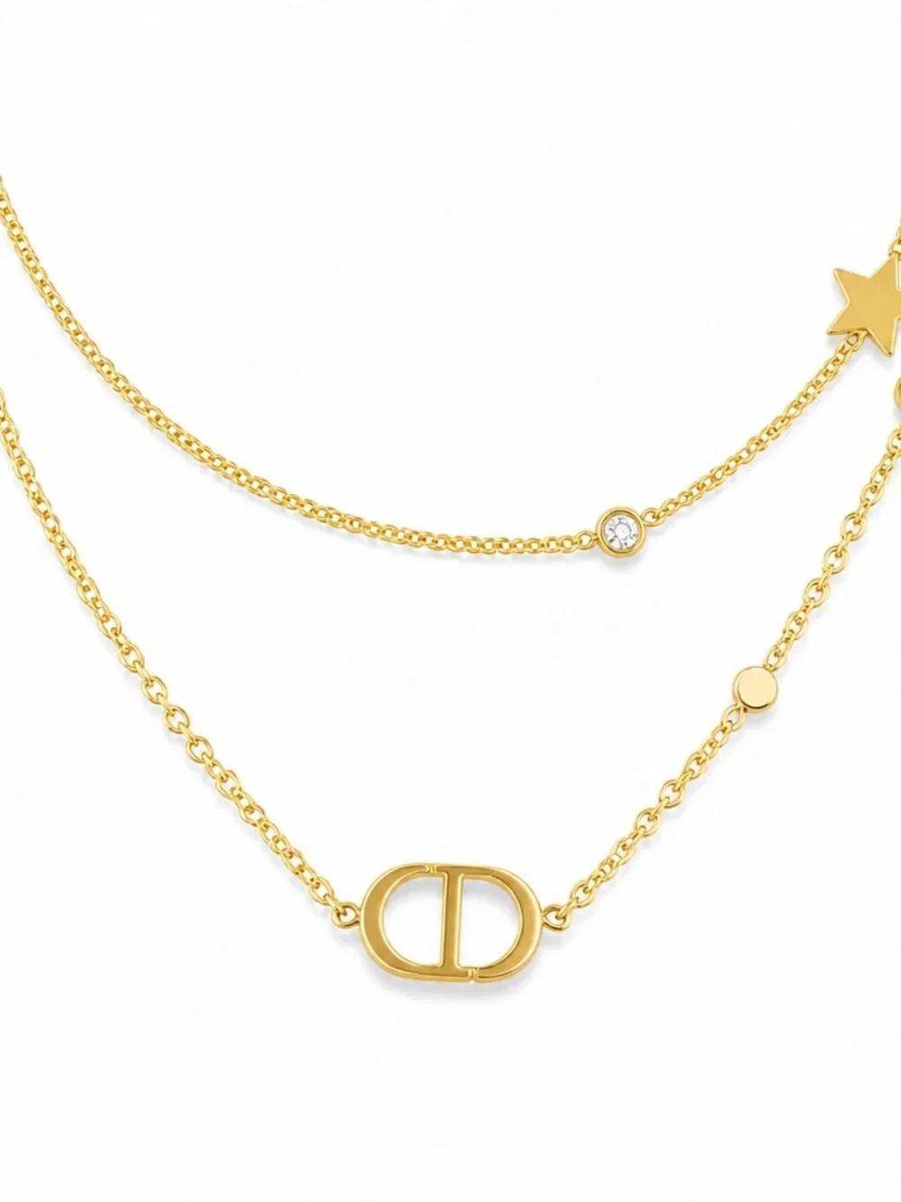 Gold Double-Layer Star & Link Pendant Necklace